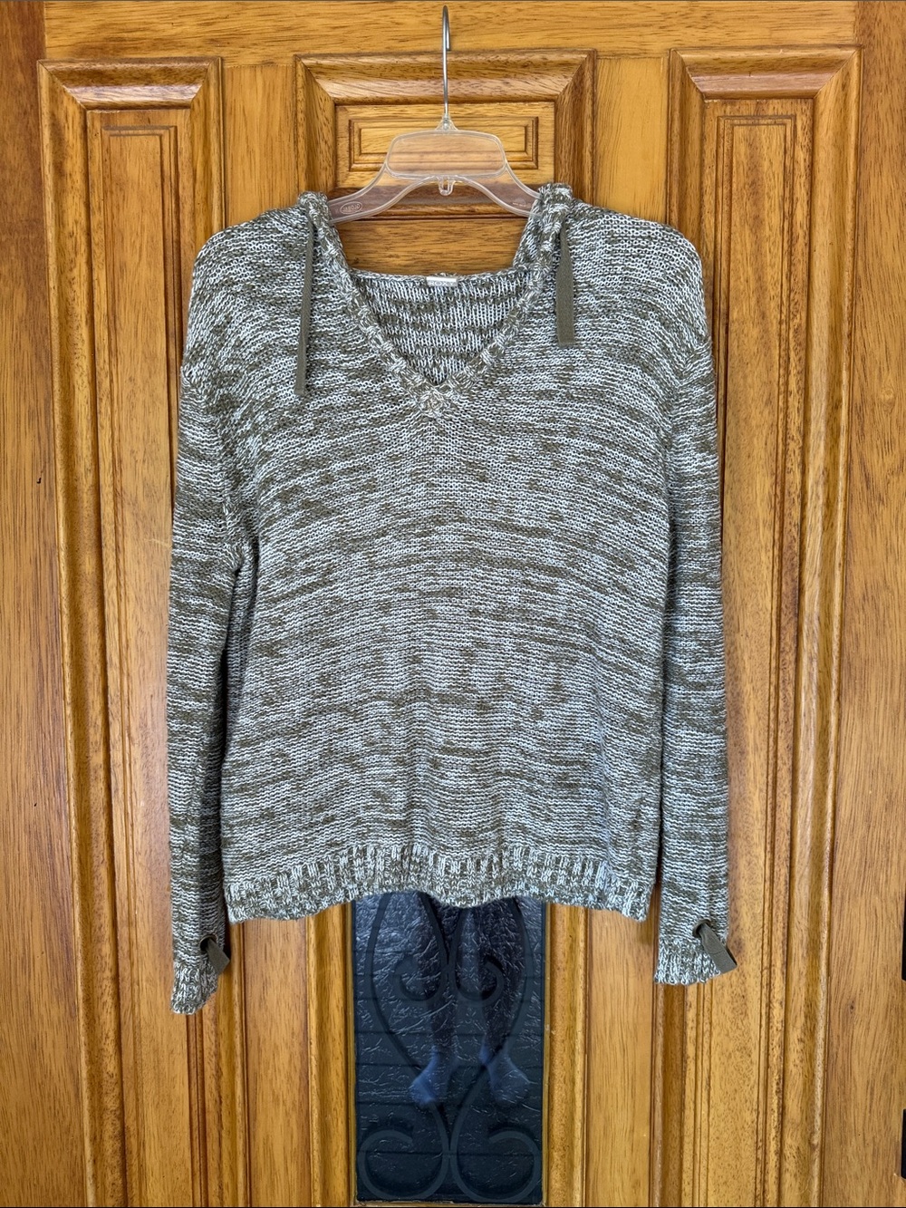 ROXY Knit Hoodie Sweater Marled V-Neck Knit Sweater